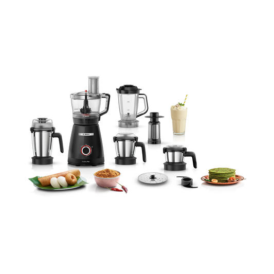 Bosch PureMixx Plus 800W Mixer Grinder & Food Processor | 5 Jars | 40+ Functions | Atta Kneading, Chopping, Wet & Dry Grinding | Hands Free Operation | 7 Year Motor Warranty