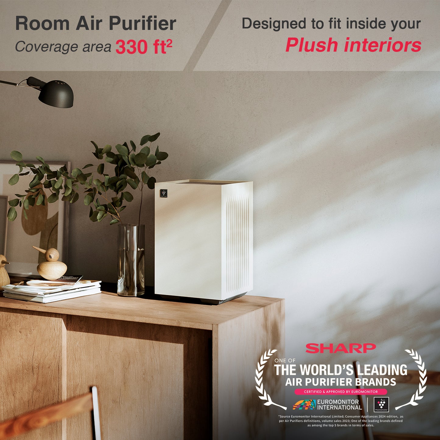 SHARP PureFit Air Purifier with Plasmacluster | Removes 99.97% Pollutants - Bacteria, Virus, Mold, VOCs | 4-Stage Filters | Japan Technology | 330 ft² | FP‑S40M