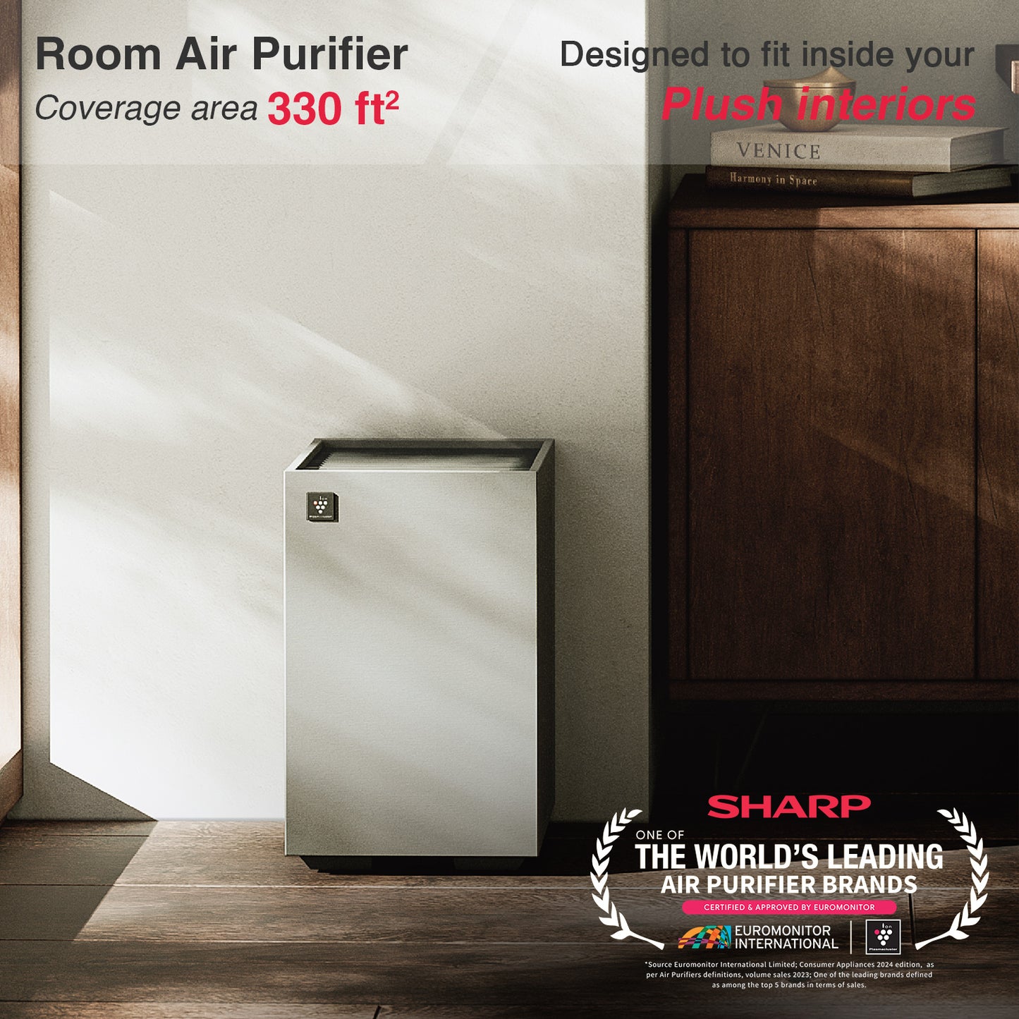 SHARP PureFit Air Purifier with Plasmacluster | Removes 99.97% Pollutants - Bacteria, Virus, Mold, VOCs | 4-Stage Filters | Japan Technology | 330 ft² | FP‑S42M‑L