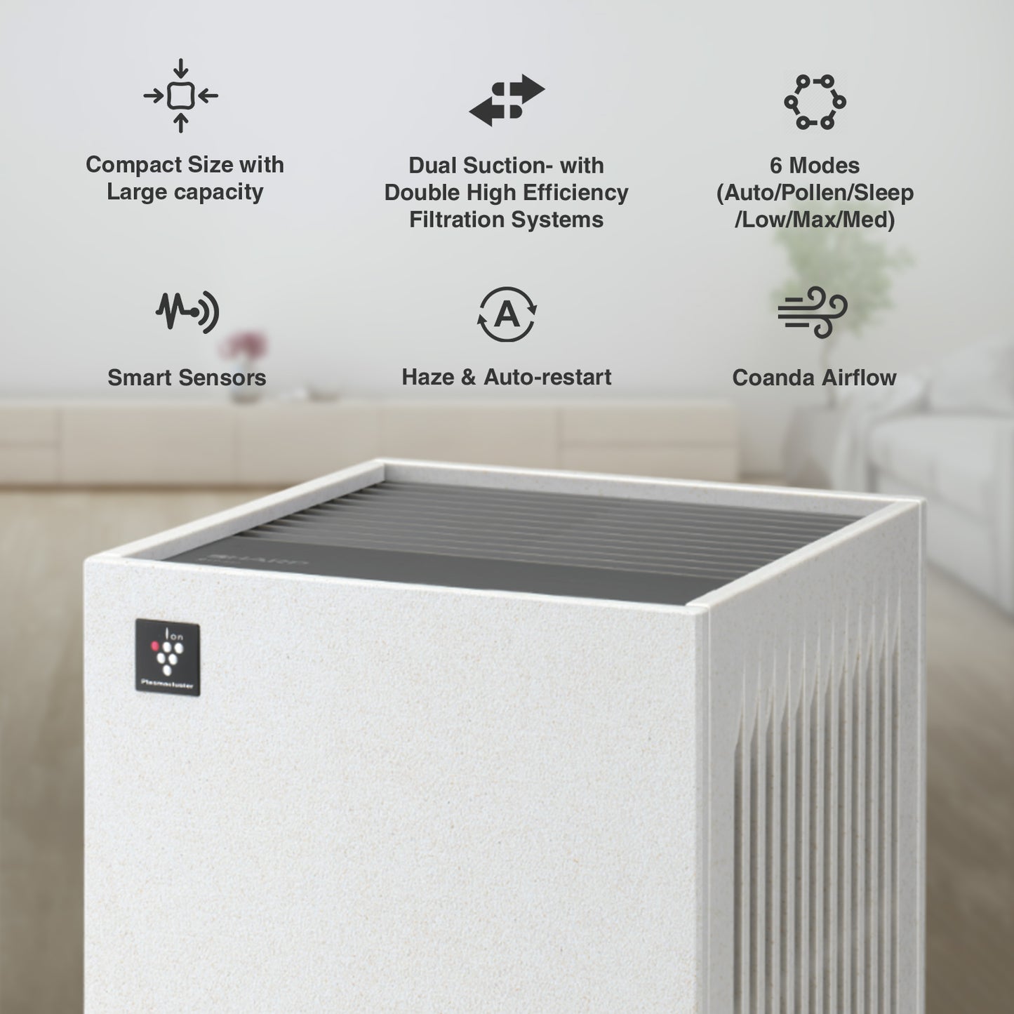 SHARP PureFit Air Purifier with Plasmacluster | Removes 99.97% Pollutants - Bacteria, Virus, Mold, VOCs | 4-Stage Filters | Japan Technology | 330 ft² | FP‑S42M‑L