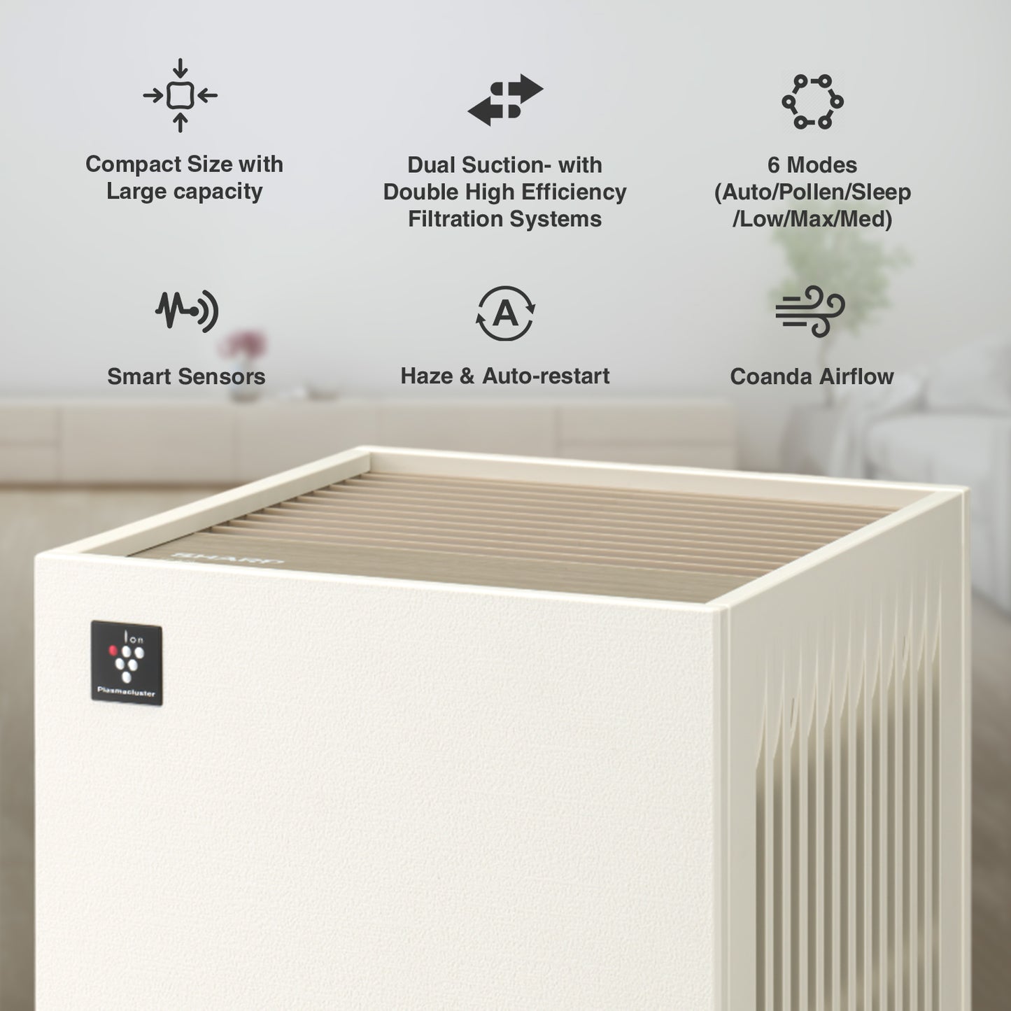 SHARP PureFit Air Purifier with Plasmacluster | Removes 99.97% Pollutants - Bacteria, Virus, Mold, VOCs | 4-Stage Filters | Japan Technology | 330 ft² | FP‑S40M