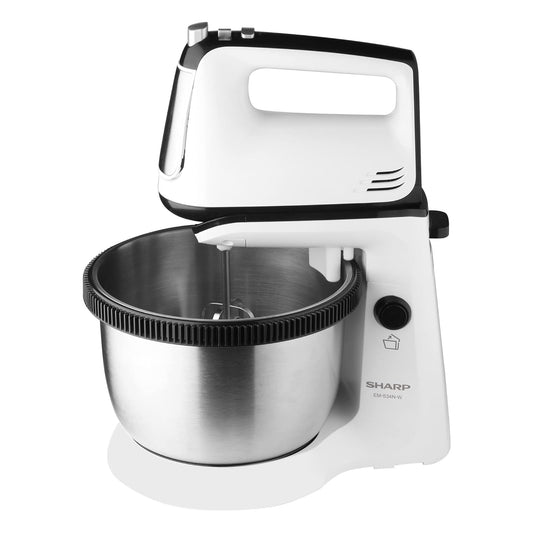 SHARP Stand Mixer | 300W, 5-Speed, Turbo Mode, 3.4L SS Bowl, Multiple Hooks for Whisking and Dough Making | EM-S34N-W