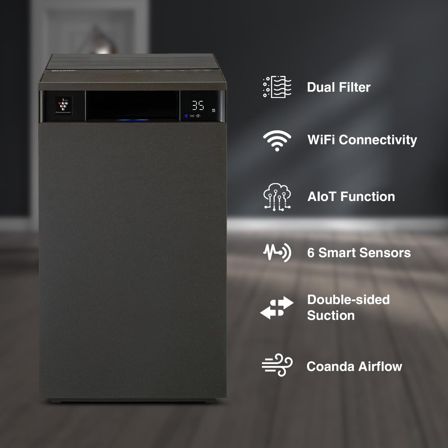 SHARP PureFit Air Purifier with Plasmacluster | Removes 99.97% Pollutants - Bacteria, Virus, Mold, VOCs | 4-Stage Filters | Japan Technology | 930 ft² | FX-S120M-H