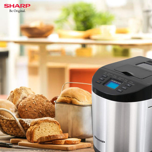 SHARP Fully Automatic Atta and Bread Maker | 12 Pre Set Menu including Gluten-free | 3 Crust Colours | Fruit & Nut Dispenser | LCD Display | PE-105-CS