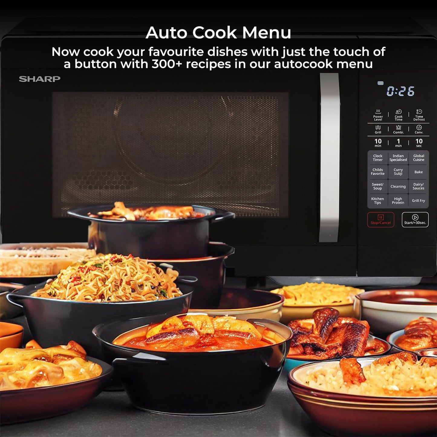 SHARP 27L Convection Microwave Oven | Healthy Fry, Stainless Steel Cavity, 300+ Auto-Cook Menu | Japan Technology | R-827KN-K