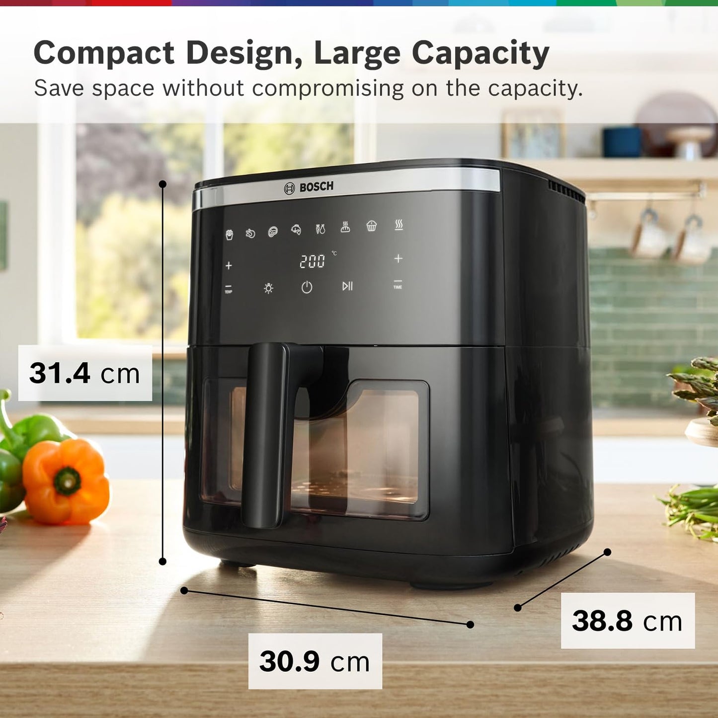 Bosch CrispMaxx 7.2L Air Fryer | Baking Tray | Digital Touch Controls | 8 Functions | Illuminated Window | Shake Alarm | MAF671B5IN