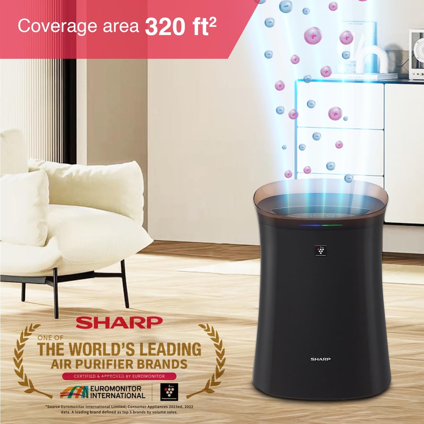 SHARP Air Purifier with Plasmacluster | Removes 99.97% Pollutants - Bacteria, Virus, Mold, VOCs | HEPA, Carbon & Pre Filter | Japan Tech | 320 ft² | FP-F40E