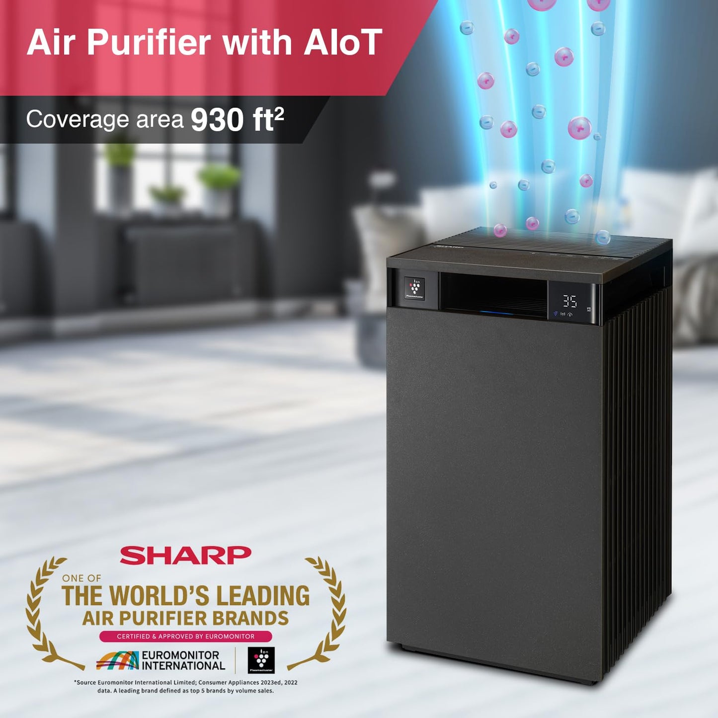 SHARP PureFit Air Purifier with Plasmacluster | Removes 99.97% Pollutants - Bacteria, Virus, Mold, VOCs | 4-Stage Filters | Japan Technology | 930 ft² | FX-S120M-H