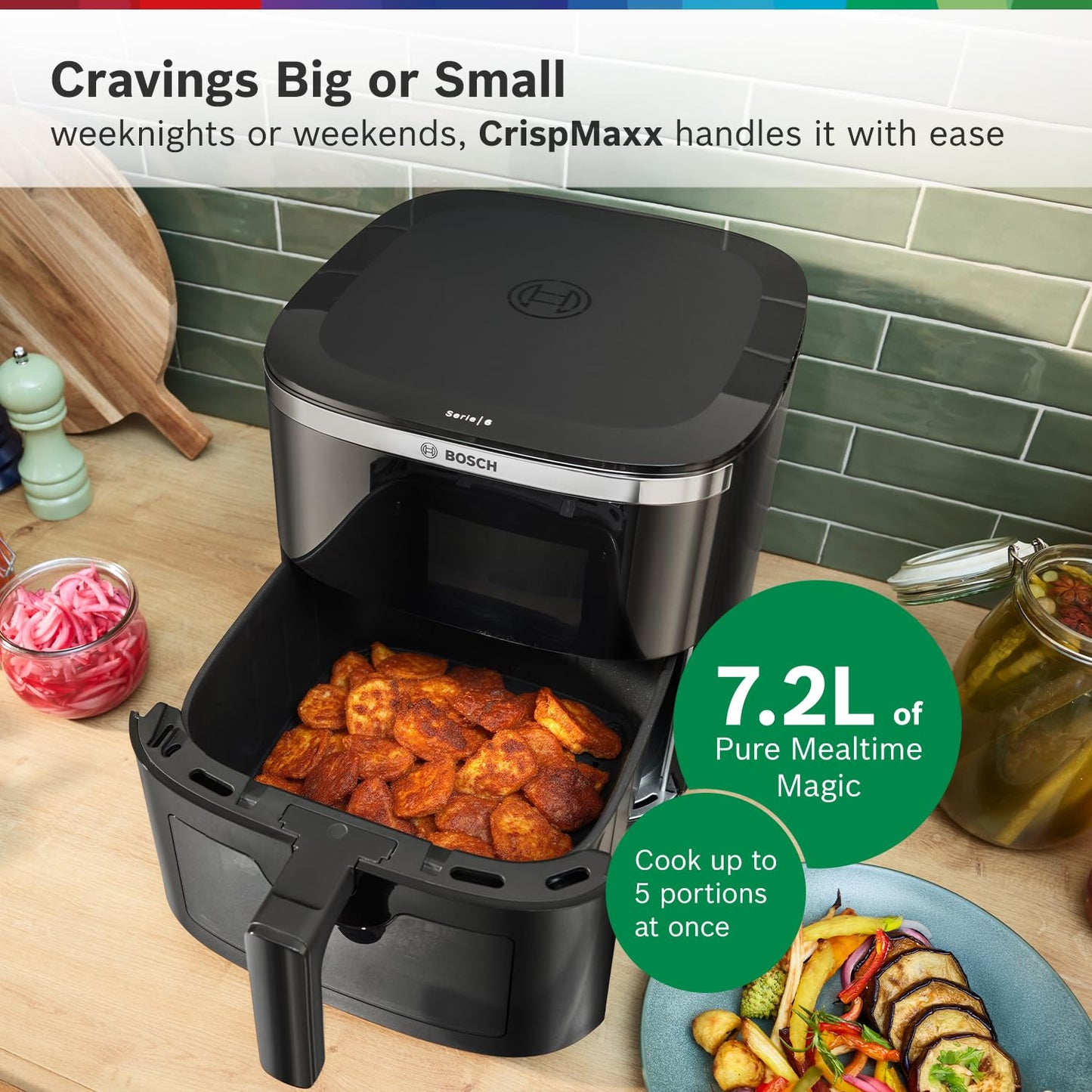 Bosch CrispMaxx 7.2L Air Fryer | Baking Tray | Digital Touch Controls | 8 Functions | Illuminated Window | Shake Alarm | MAF671B5IN