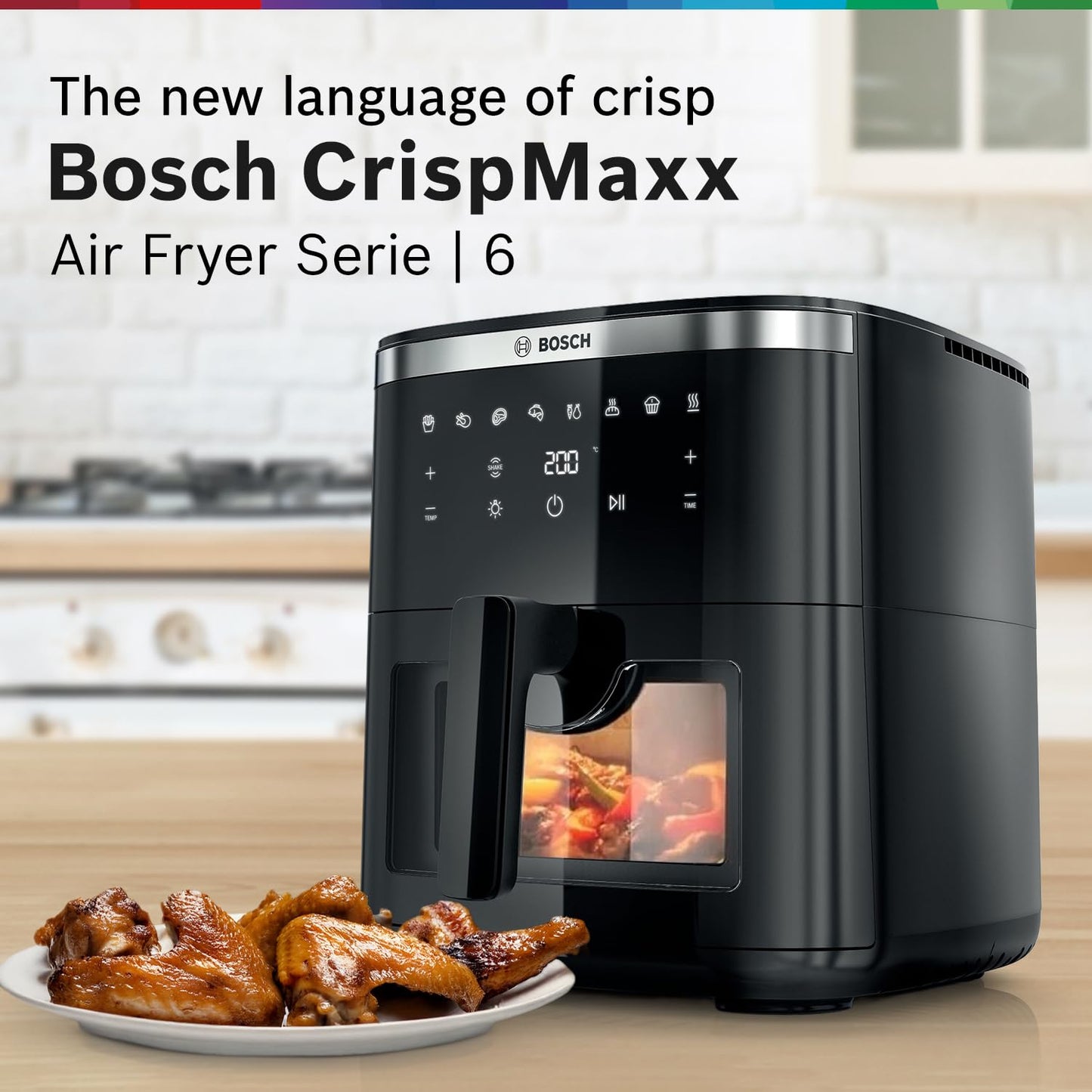 Bosch CrispMaxx 7.2L Air Fryer | Baking Tray | Digital Touch Controls | 8 Functions | Illuminated Window | Shake Alarm | MAF671B5IN