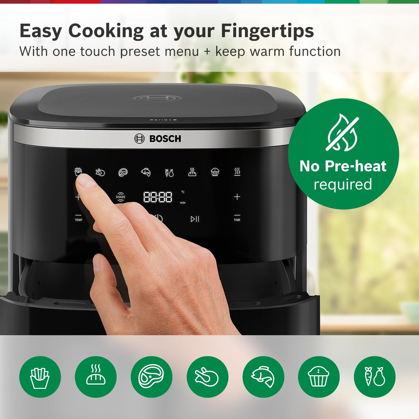Bosch CrispMaxx 7.2L Air Fryer | Baking Tray | Digital Touch Controls | 8 Functions | Illuminated Window | Shake Alarm | MAF671B5IN