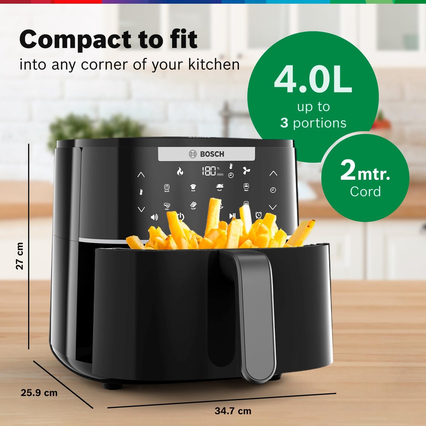 Bosch CrispMaxx 4L Air Fryer | Baking Tray | Digital Touch Controls | 6 Presets + Keep Warm | MAF240B5IN