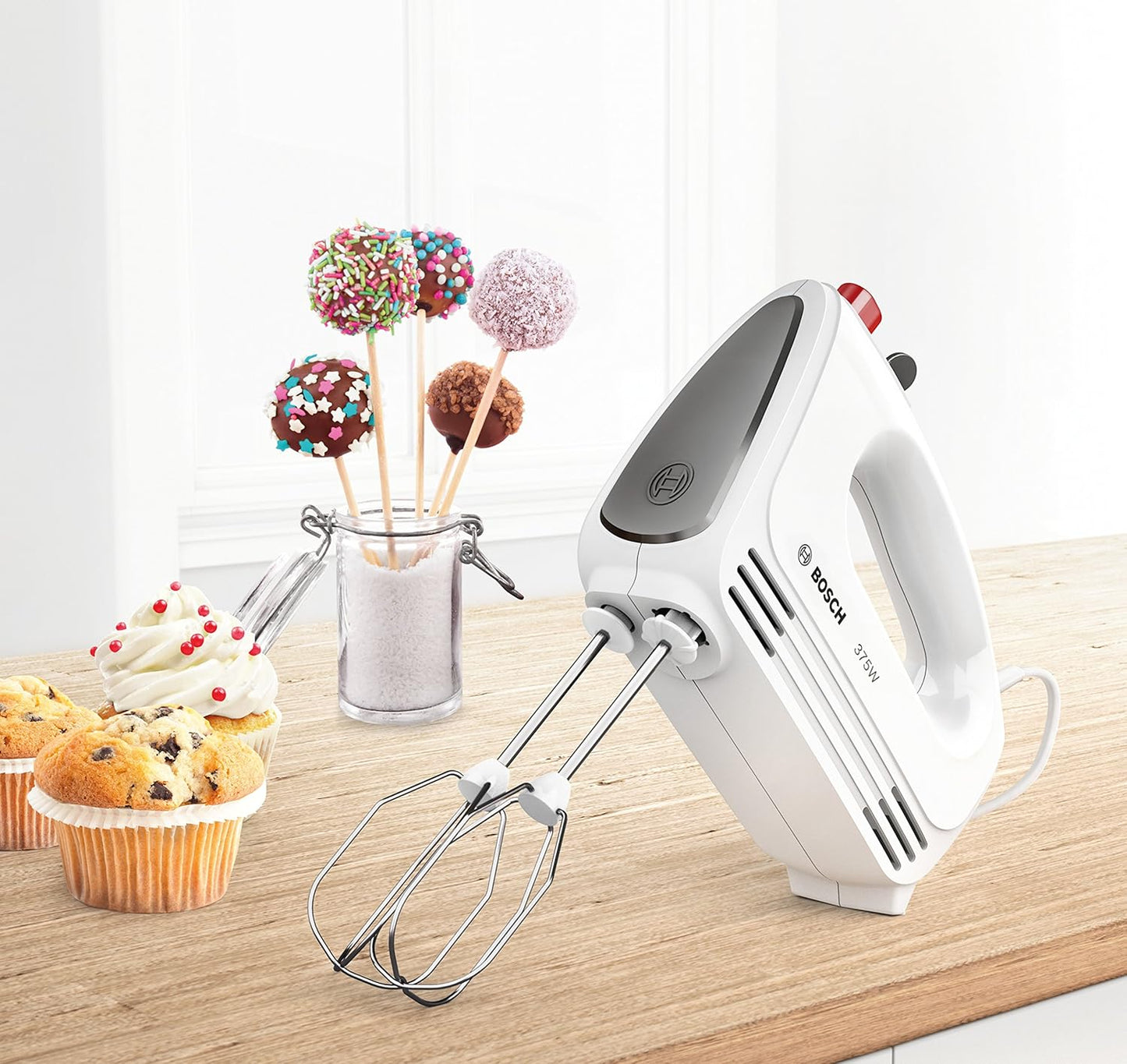 Bosch CleverMixx Hand Mixer | 375W, 4-Speed, Multiple Hooks for Whisking and Dough Making