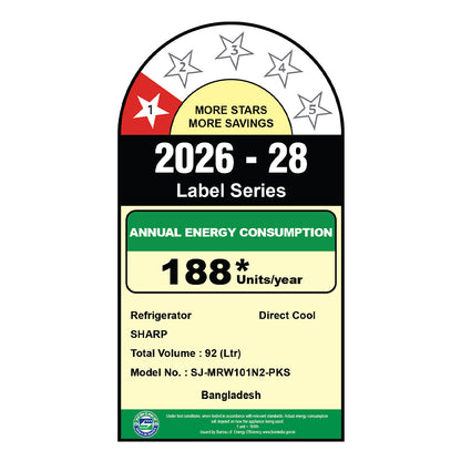 SHARP 92L Mini Single-Door Refrigerator | Toughened Glass Shelves | Japan 7-Shield Protection