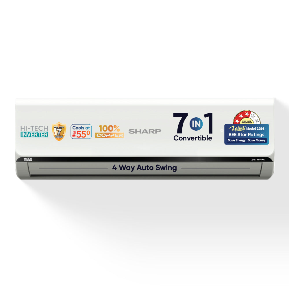 SHARP Reiryou 3 Star Inverter Split Air Conditioner | 7-in-1 Convertible, 4-Way Auto Swing, 100% Copper with Gold Coating | 2026 Series