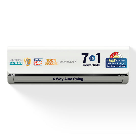 SHARP Reiryou 3 Star Inverter Split Air Conditioner | 7-in-1 Convertible, 4-Way Auto Swing, 100% Copper with Gold Coating | 2026 Series