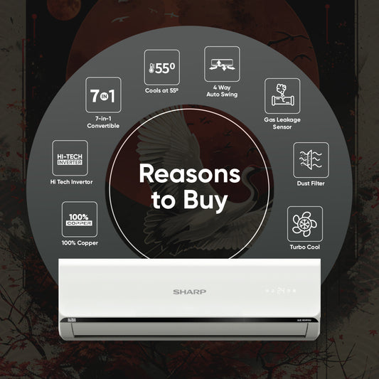 SHARP Reiryou 3 Star Inverter Split Air Conditioner | 7-in-1 Convertible, 4-Way Auto Swing, 100% Copper with Gold Coating | 2026 Series