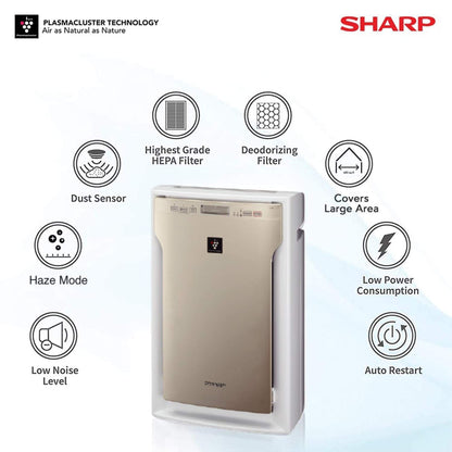 SHARP Air Purifier with Plasmacluster | Removes 99.97% Pollutants - Bacteria, Virus, Mold, VOCs | Clean Sign Indicator | 3-Stage Filter | Japan Tech |  680 ft² | FP‑A80M‑N