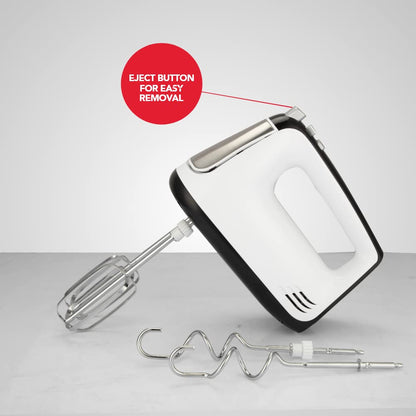 SHARP Hand Mixer | 500W, 5-Speed, Turbo Mode, Multiple Hooks for Whisking and Dough Making | EM-H50N-W