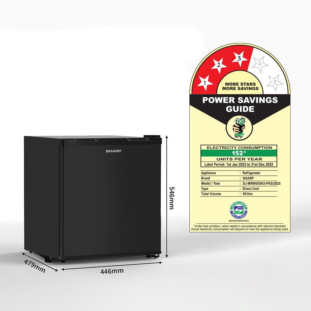 SHARP 50L Micro Single-Door Refrigerator | 3 Star | Toughened Glass Shelf | Japan 7-Shield Protection