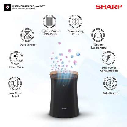 SHARP Air Purifier with Plasmacluster | Removes 99.97% Pollutants - Bacteria, Virus, Mold, VOCs | HEPA, Carbon & Pre Filter | Japan Tech | 320 ft² | FP-F40E