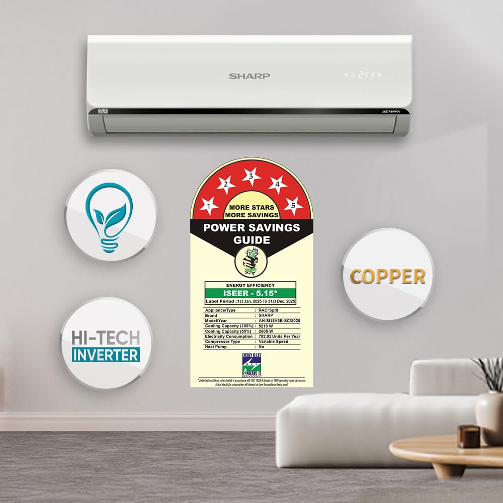 SHARP Reiryou 5 Star Inverter Split Air Conditioner | 7-in-1 Convertible, Turbo Cool Technology, 100% Copper with Gold Fin Coating | 2025 Series