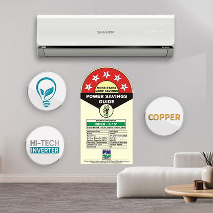 SHARP Reiryou 5 Star Inverter Split Air Conditioner | 7-in-1 Convertible, Turbo Cool Technology, 100% Copper with Gold Fin Coating | 2025 Series