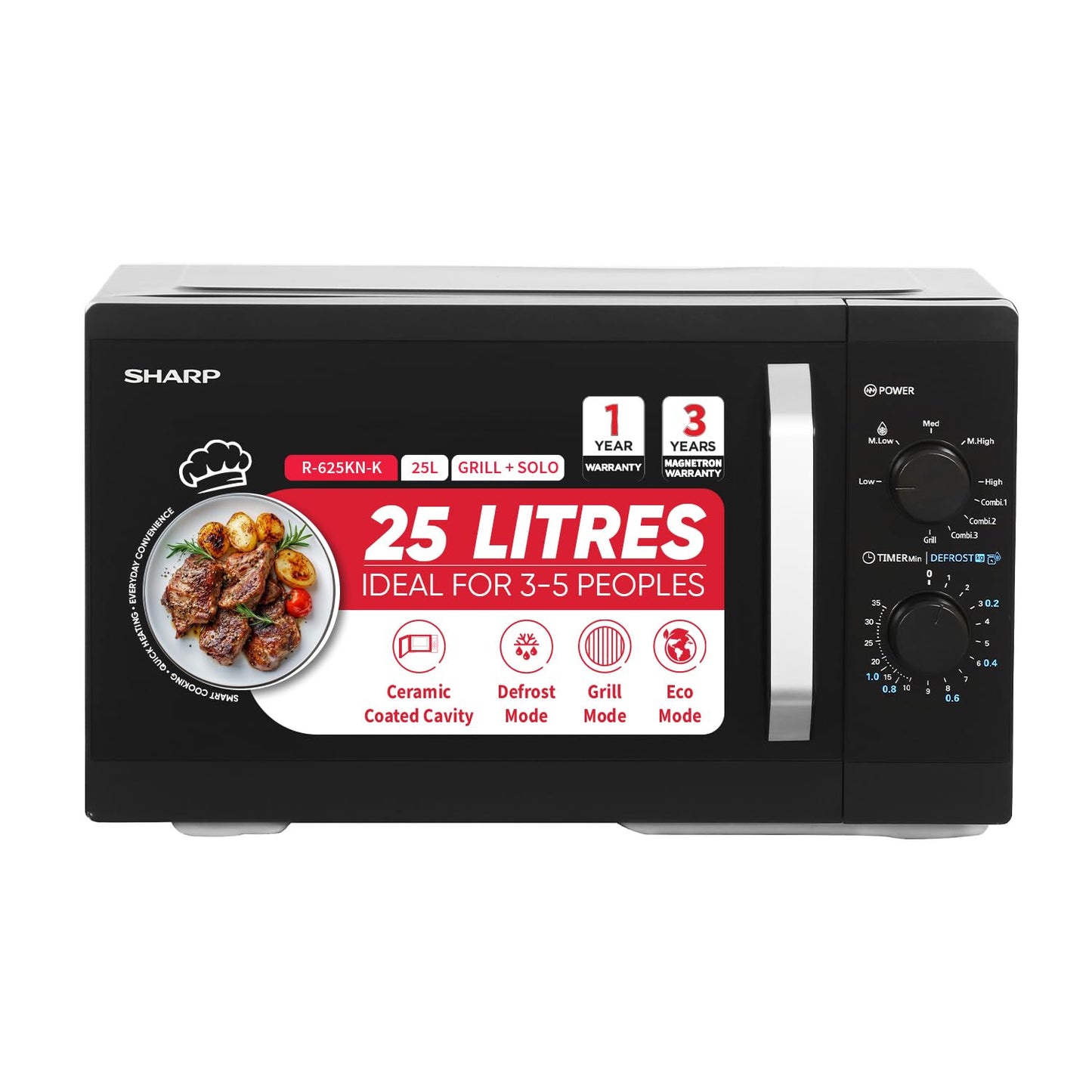 SHARP 25L Grill Microwave Oven | Ceramic Coating, Jog Dials | Japan Technology