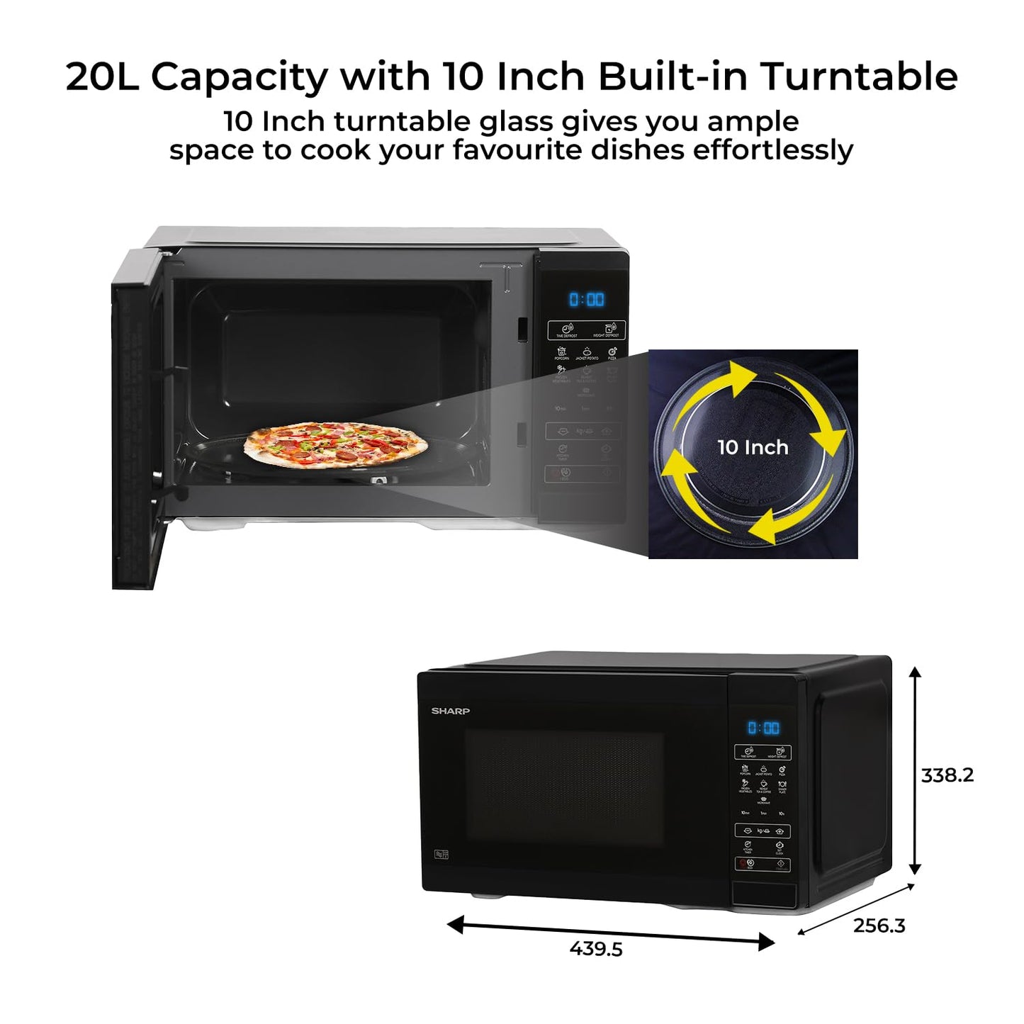 SHARP 20L Solo Microwave Oven | Ceramic Coating, One Touch Menu | Japan Technology | R-220KN-K