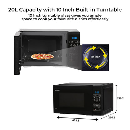 SHARP 20L Solo Microwave Oven | Ceramic Coating, One Touch Menu | Japan Technology | R-220KN-K