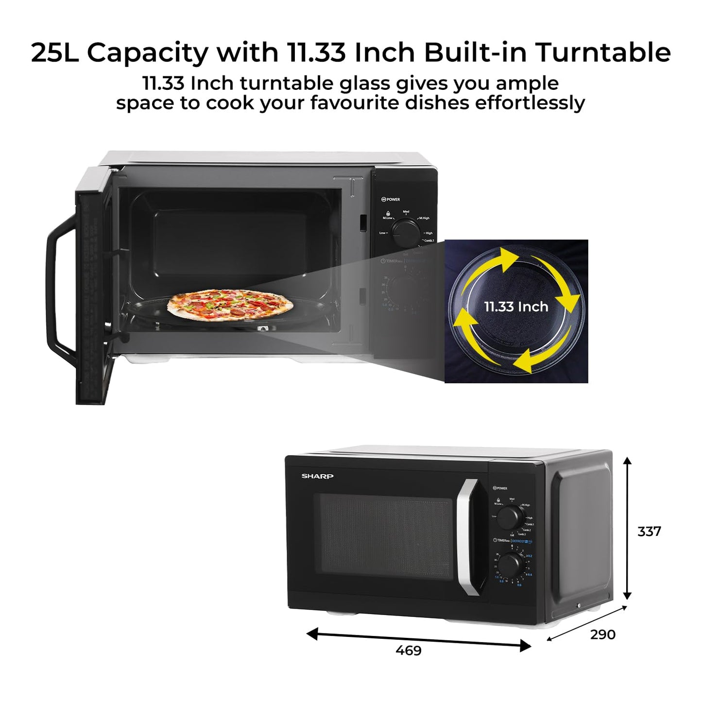 SHARP 25L Grill Microwave Oven | Ceramic Coating, Jog Dials | Japan Technology | R-625KN-K
