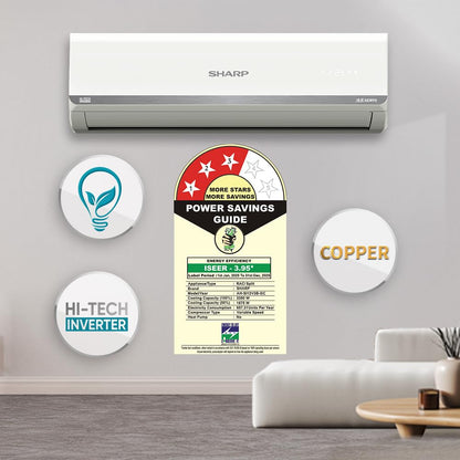 SHARP Seiryo 3 Star Inverter Split Air Conditioner | 5-in-1 Convertible, Turbo Cool Technology, 100% Copper with Gold Fin Coating | 2025 Series