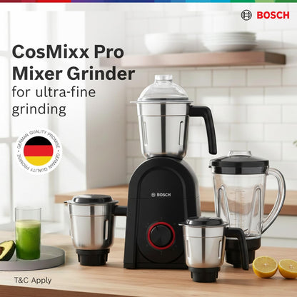 Bosch CosMixx Pro 1000W 4 Jar Mixer Grinder | Tera Power Copper Motor | 22,000 RPM