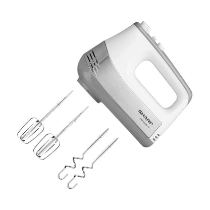 SHARP Hand Mixer | 500W, 5-Speed, Turbo Mode, Multiple Hooks for Whisking and Dough Making | EM-H50N-W