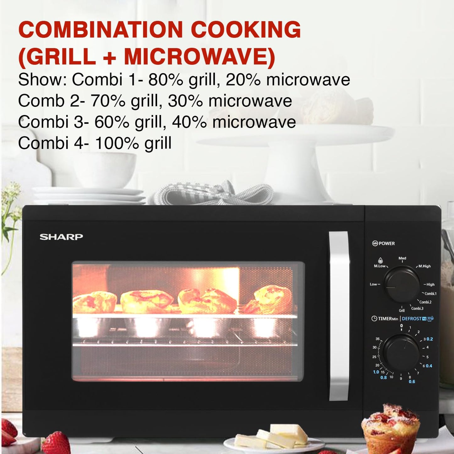 SHARP 25L Grill Microwave Oven | Ceramic Coating, Jog Dials | Japan Technology | R-625KN-K