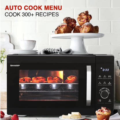 SHARP 29L Convection Microwave Oven | Healthy Fry, Stainless Steel Cavity, 400+ Auto-Cook Menu | Japan Technology | R-929KN-K