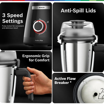 Bosch PureMixx Plus 800W Mixer Grinder & Food Processor | 5 Jars | 40+ Functions | Atta Kneading, Chopping, Wet & Dry Grinding | Hands Free Operation | 7 Year Motor Warranty