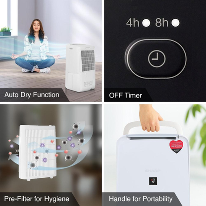 SHARP Compact Dehumidifier for Home & Office with Plasmacluster | Removes Bacteria, Virus, Mold, VOCs | Japan Technology |  250 ft² | DW-P10M-W