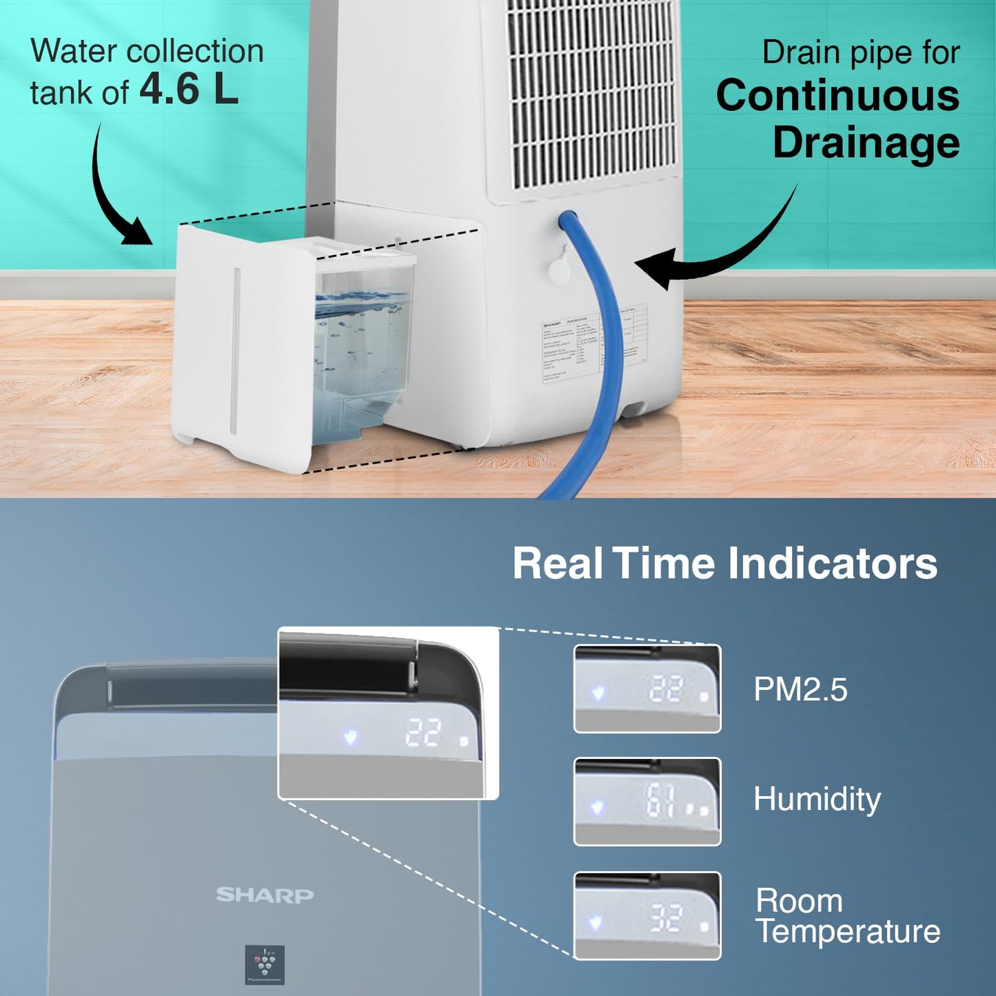 SHARP Air Purifier with Dehumidifier with Plasmacluster | Removes 99.97% Pollutants - Bacteria, Virus, Mold, VOCs  | HEPA, Carbon & Pre Filter | Japan Tech |  550 ft² | DW-J20FM-W