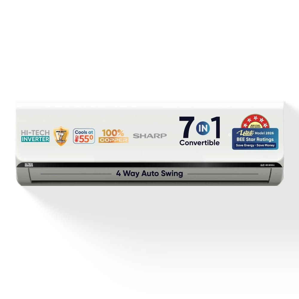 SHARP Reiryou 5 Star Inverter Split Air Conditioner | 7-in-1 Convertible, 4-Way Auto Swing, 100% Copper with Gold Coating | 2026 Series