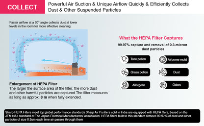 SHARP Air Purifier with Plasmacluster | Removes 99.97% Pollutants - Bacteria, Virus, Mold, VOCs | HEPA, Carbon & Pre Filter | Japan Tech | 320 ft² | FP-F40E